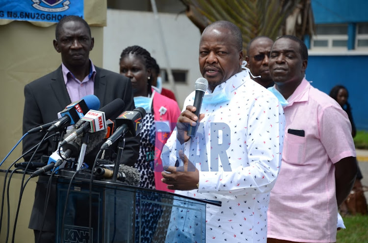 Health CS Mutahi Kagwe during the opening of the telemedicine centre at KNH on Sunday, March 22, 2020.