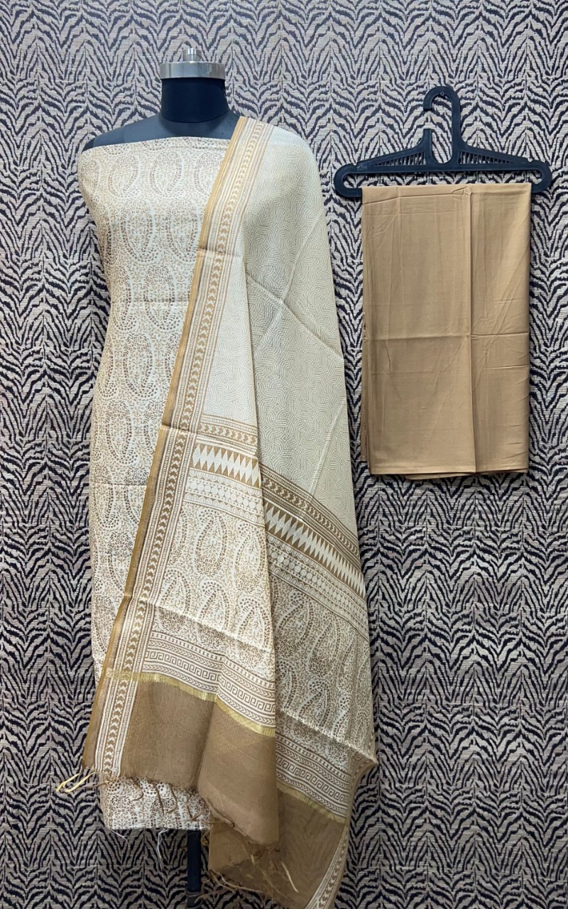 HANDBLOCK PRINT ON CHANDERI SUIT SET