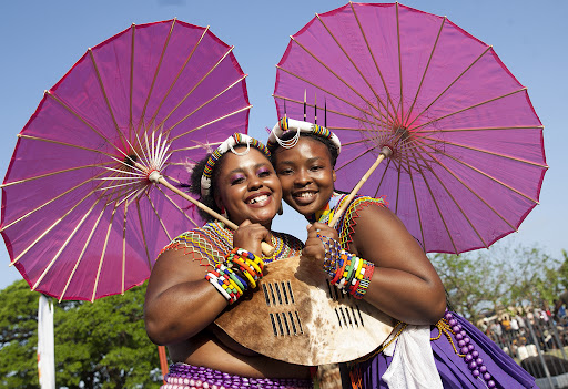 Princess Nomfundo Zulu,25, and Siphesihle Msomi, 20 of Zethembejongosi Lesizwe maiden group from Clemont pose for a photograph during a Heritage Day celebration at KwaDukuza in northern KwaZulu-Natal.