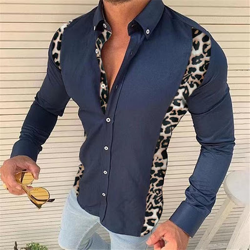 Title 4, Casual Slim Fashion Long-sleeved Stitching Leop...