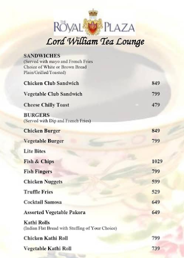 Lord William Tea Lounge menu 