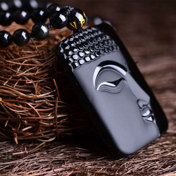 Natural Obsidian Buddha Pendant Amulet Spiritual Protection and Balance Perfect for Meditation and Promoting Overall Wel