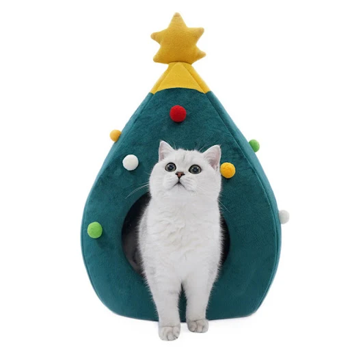 Pet Cat Bed Christmas Comfortable Pet Bed Christmas Tree Winter Warm Pets Nest Cat House Mat Dog Bed For Cats Litter Ken