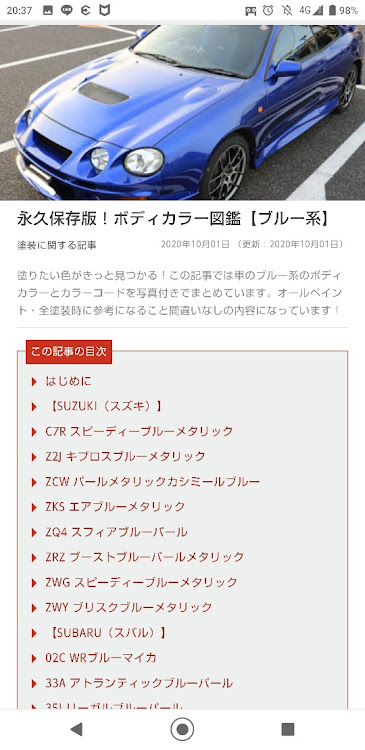 セリカのボディカラー図鑑・ブルー系・8L5・ブルーマイカメタリック・ありがとうございます❗に関するカスタム事例の投稿画像3枚目