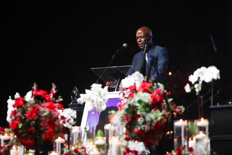 Karabo Mabelane delivers a prayer, 17 February 2023, at the Sandton Convention Centre during the Memorial Service for South African Rapper Kiernan Jarryd Forbes.