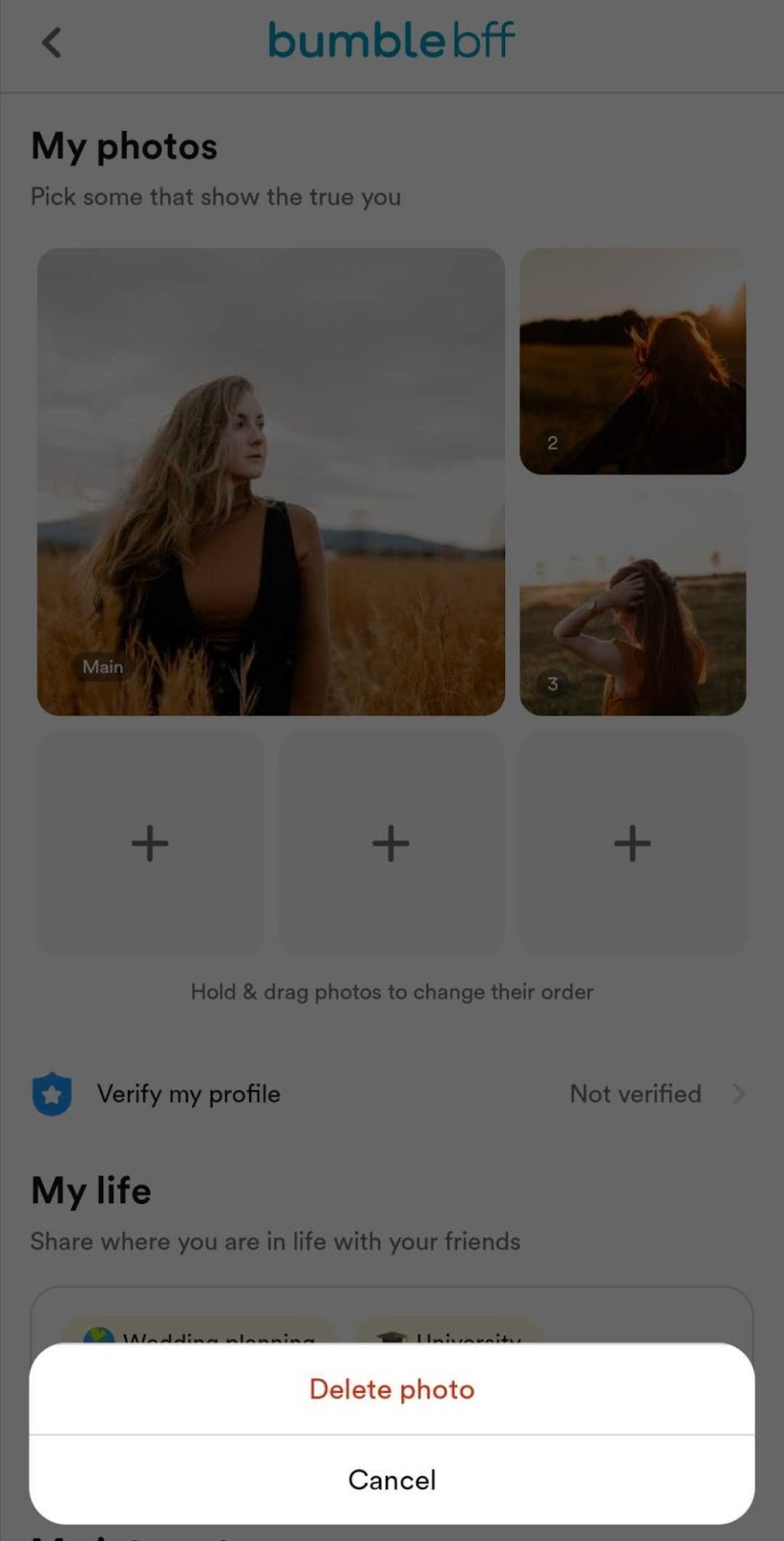 Deleting photos from Bumble