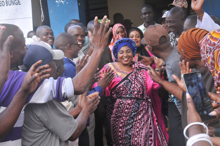 Likoni MP Mishi Mboko being celebrated by her supporters after she won her parliamentary seat,