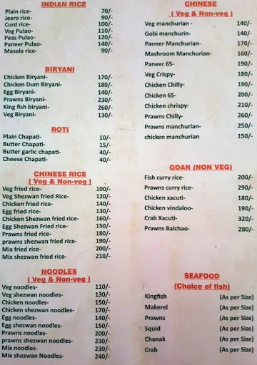 Hill Side Restaurant menu 