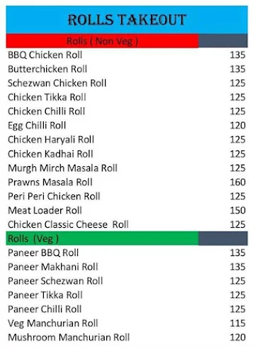 Rolls Takeout menu 