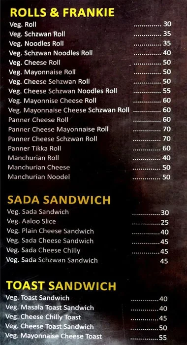 Sharma Sandwich menu 