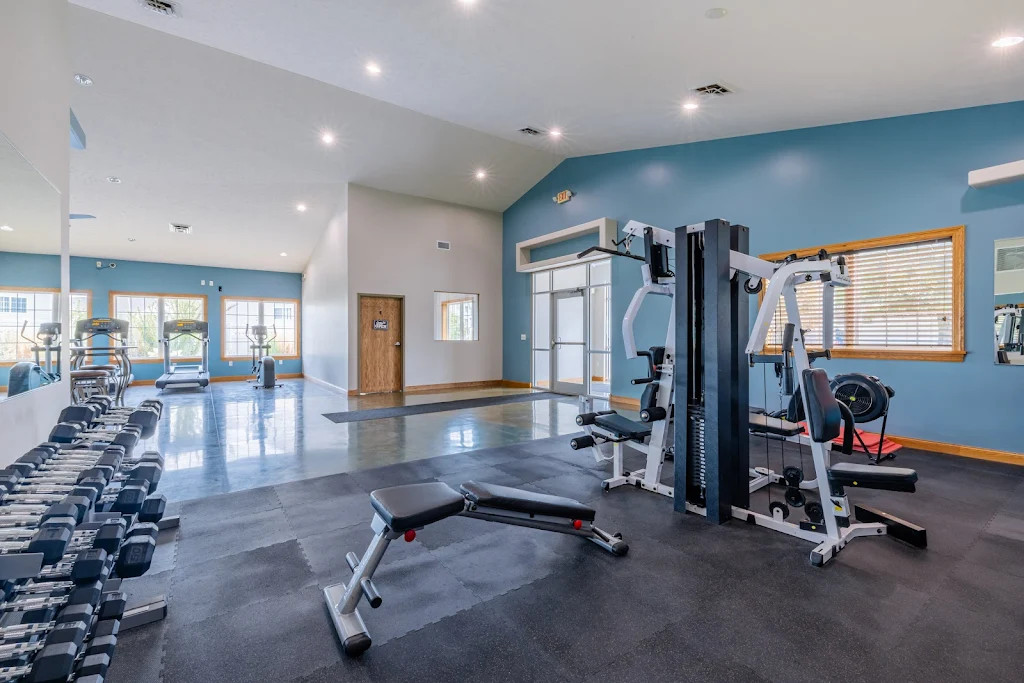 Interior of community clubhouse with fitness equipment