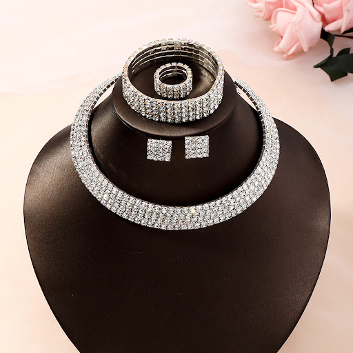 Title 2, Elegant Rhinestone Square Stud Necklace Jewelry...