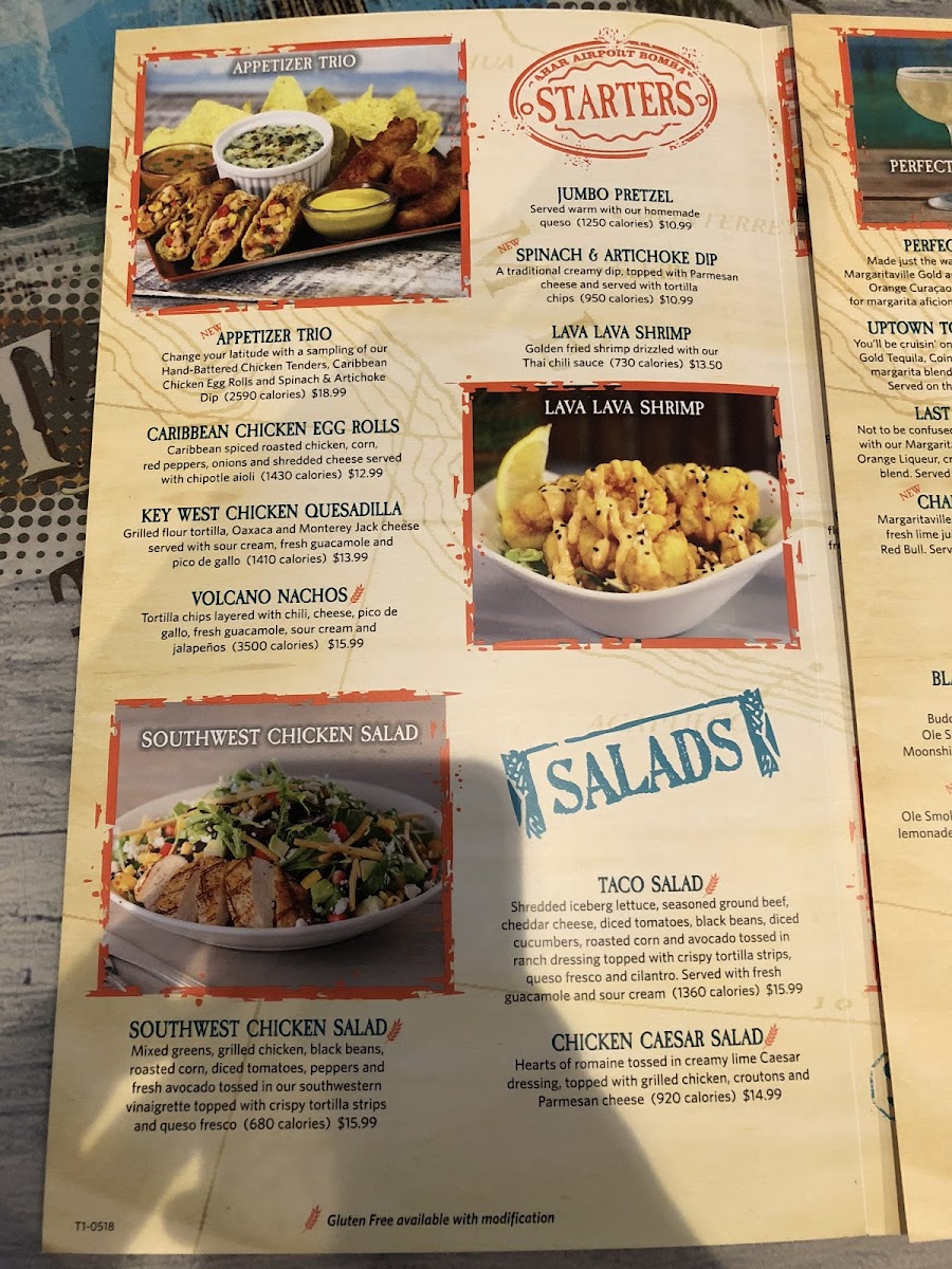 Jimmy Buffett's Margaritaville gluten-free menu