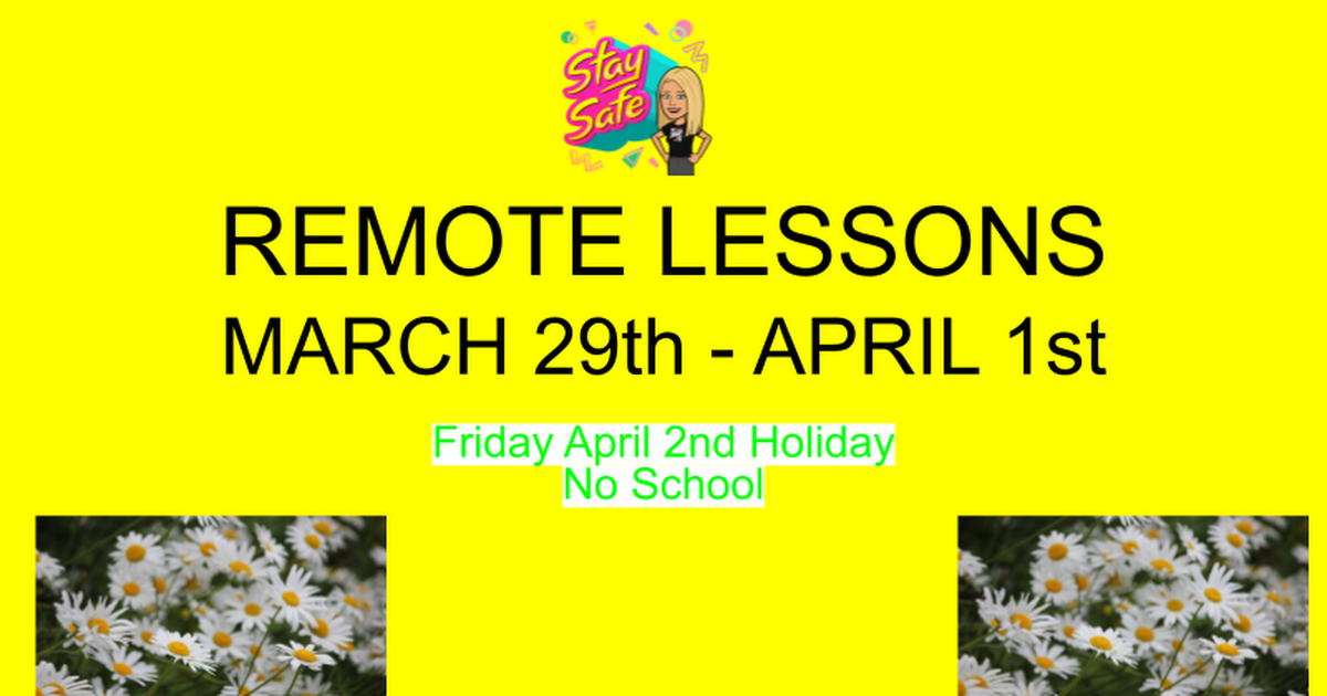 Remote Lessons March 29th - April 1st 