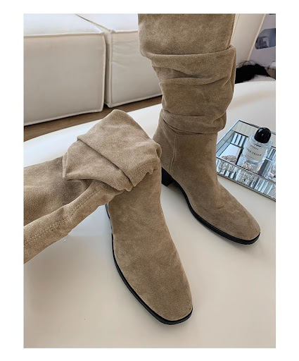 Title 7, French Mid-calf Thin Western Denim Boots offer ...
