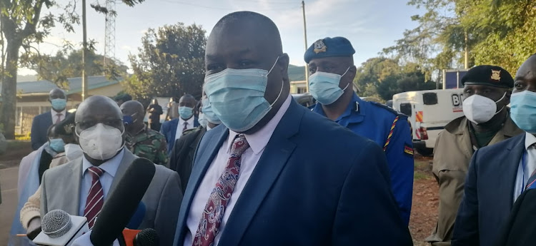 Early Learning and Basic Education PS Julius Jwan when speaking to journalists at Kisii Primary where three of the eight invigilators failed to turn up (PHOTO BY MAGATI OBEBO)