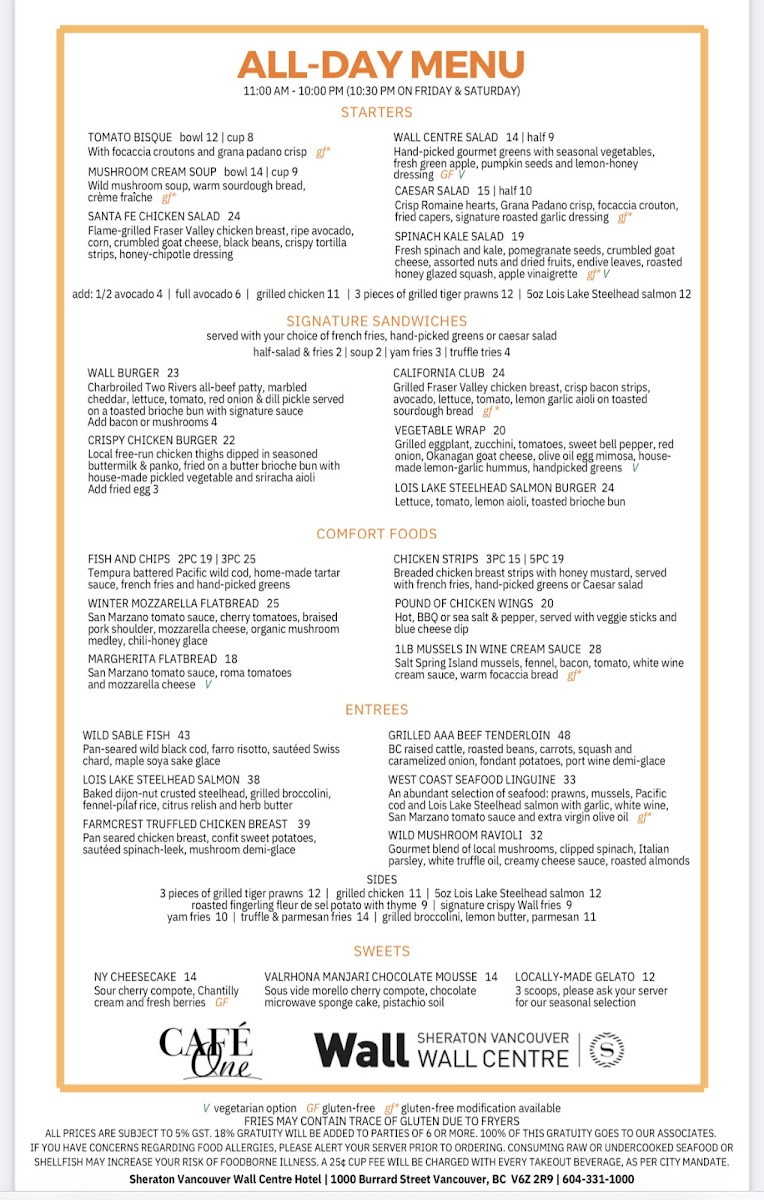 Café One gluten-free menu