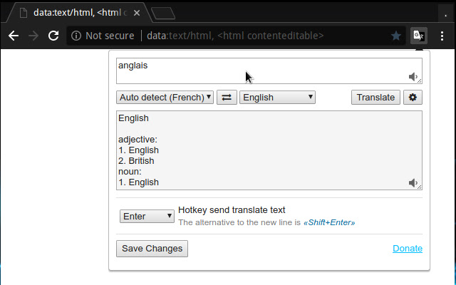 Trance Translate chrome extension