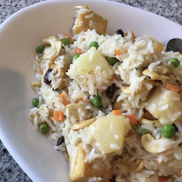 Gluten free Pineapple Fried Rice with Tofu. Excellent!