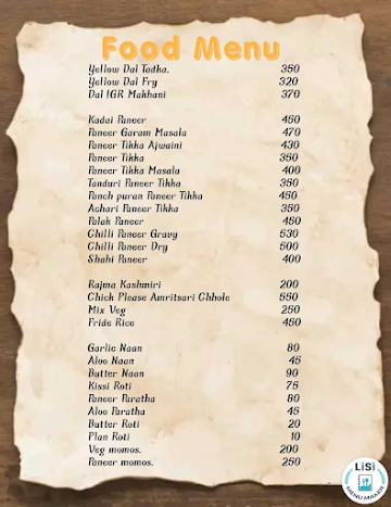 Indian Dhaba menu 