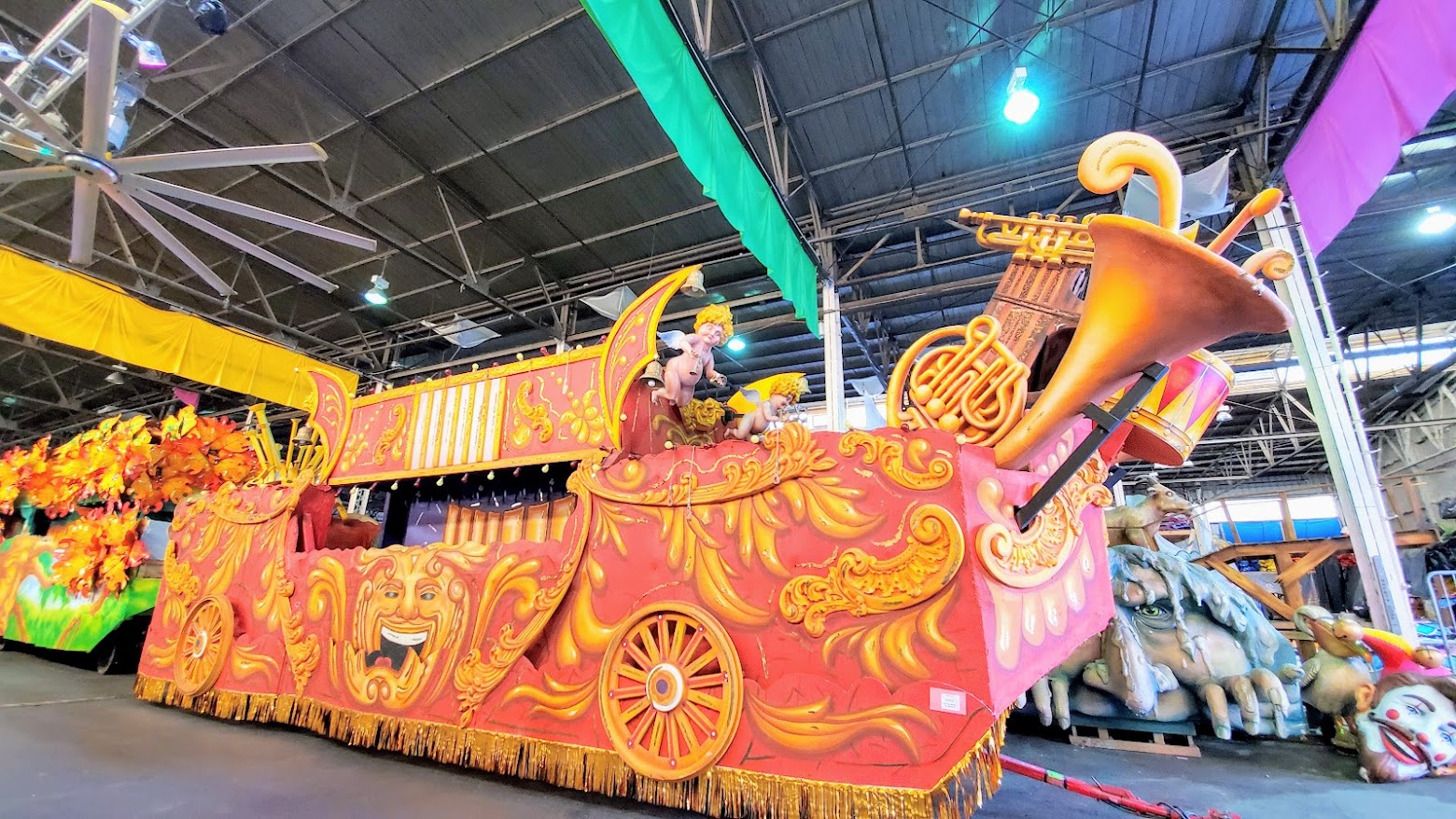 Things to do in New Orleans: Visiting Mardi Gras World. Family friendly, free shuttles can take you here, and a visit will take you 1 - 1.5 hours with multiple float and prop photo ops as well as learning about Mardi Gras