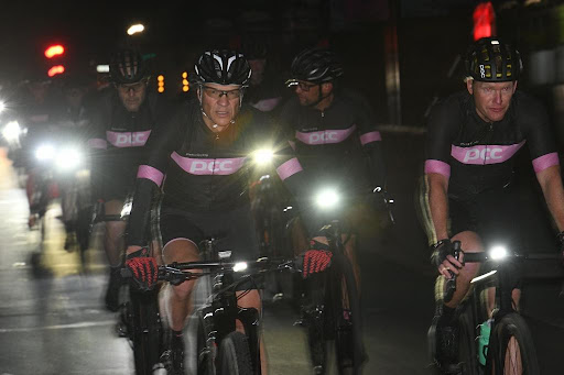 Members of the Parks Cycle Club lead the memorial ride for Alex Otto who was killed by a speeding taxi on Sunday.