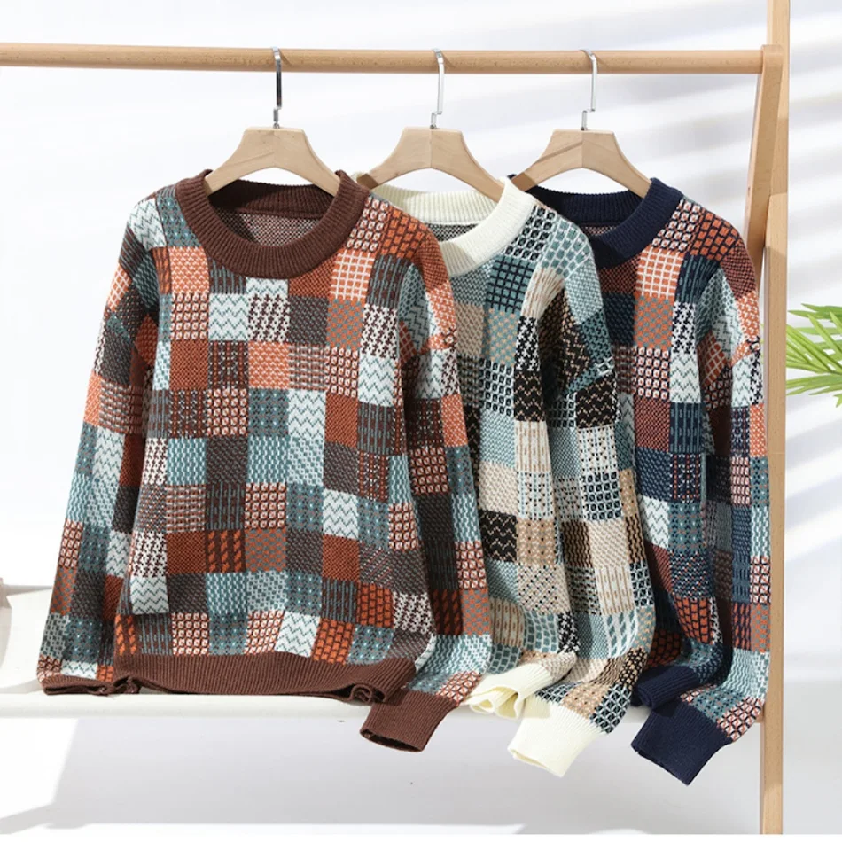 Suéter Grueso y Cálido para Hombre con Diseño de Cuadros Casual Simple, Perfecto para Invierno, Abrigo Confortable.