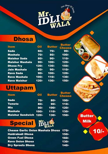 Mr. Idliwala menu 