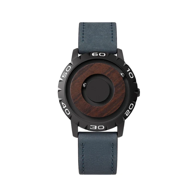 Men's wooden watch with magnetic ball