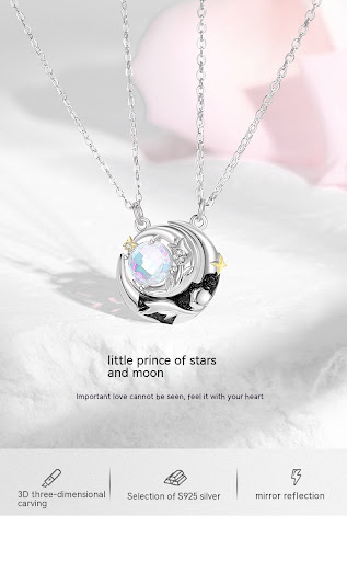 Title 3, 925 Sterling Silver Couple Necklace Star Moon L...