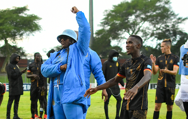 Shauwn Mkhize during the DStv Premiership match between Royal AM and AmaZulu FC at Chatsworth Stadium on April 24 2023.