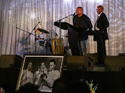 Lesetja Masekela and Lemmy Masekela speak at their brother’s memorial service at San Kopano Community Centre in Alexandra on Friday. 