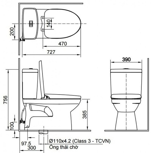 kích thước bồn cầu