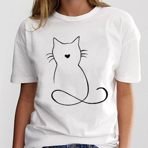 Title 25, New Simple Cat Animal Cartoon Print Loose Round...