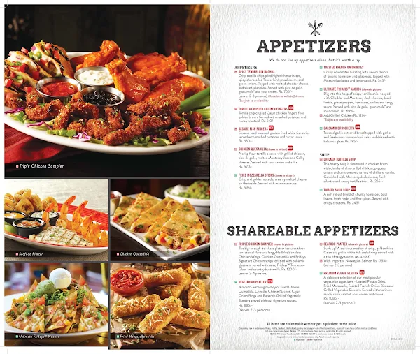 TGI Fridays menu 