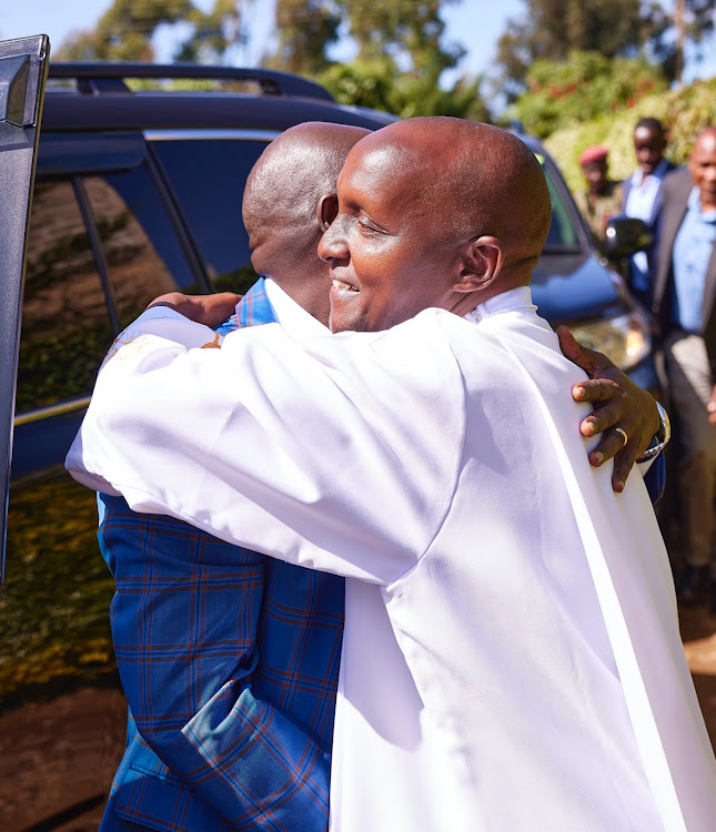 Deputy President Rigathi Gachagua arrives at Sacred Heart Endarasha Catholic Church, Kieni Constituency, Nyeri County on May 19, 2024.