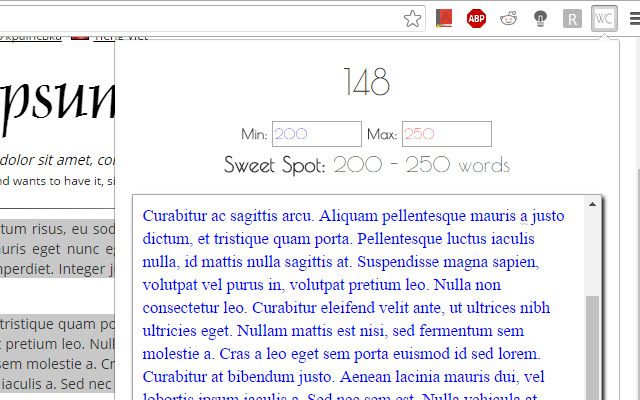 Word Count chrome extension