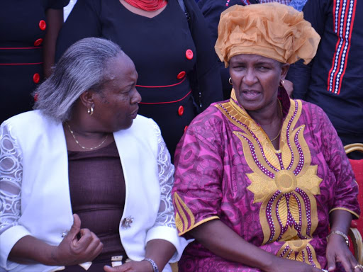 Taita Taveta deputy governor Mary Ndigha and Taveta MP Dr. Naomi Shaban at Taveta primary school on Thursday during the Tax payers month celebrations at the school.