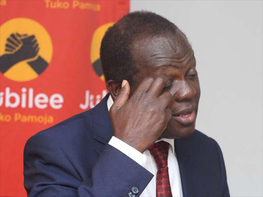 Jubilee party secretary general Raphael Tuju during a press conference at the Jubilee headquarters on 2nd July.2018./EZEKIEL AMING'A