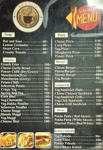 KD's Cafe menu 