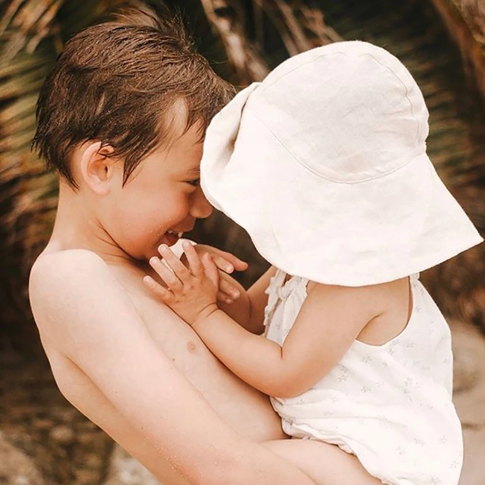 Infant Outdoor Cotton and Linen Breathable Sun Protection Bucket Hat Keeps Baby Cool and Protected Perfect for Summer Ad
