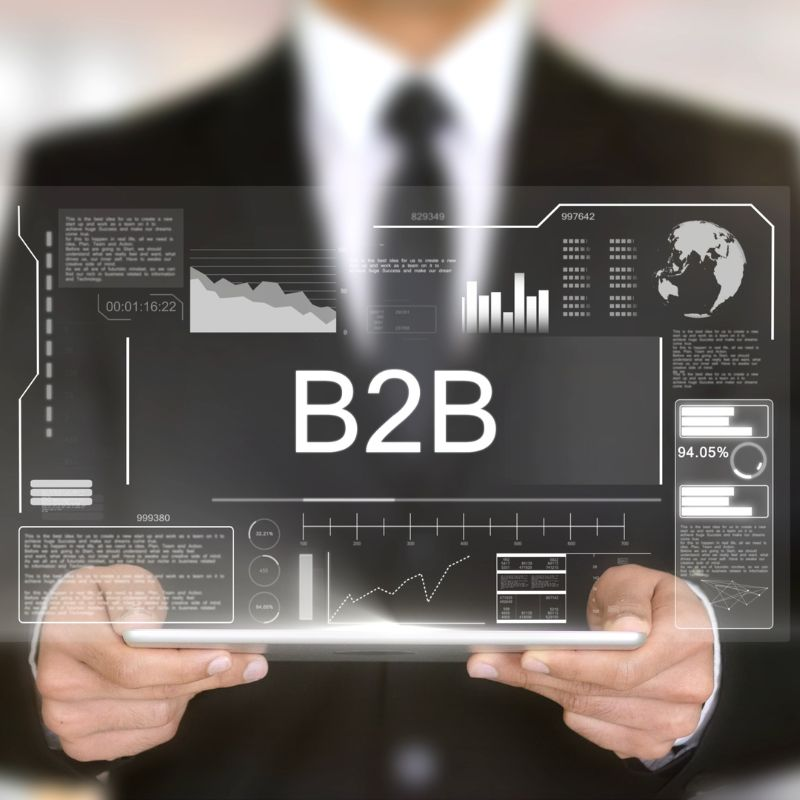 A monitor showing data about B2B business