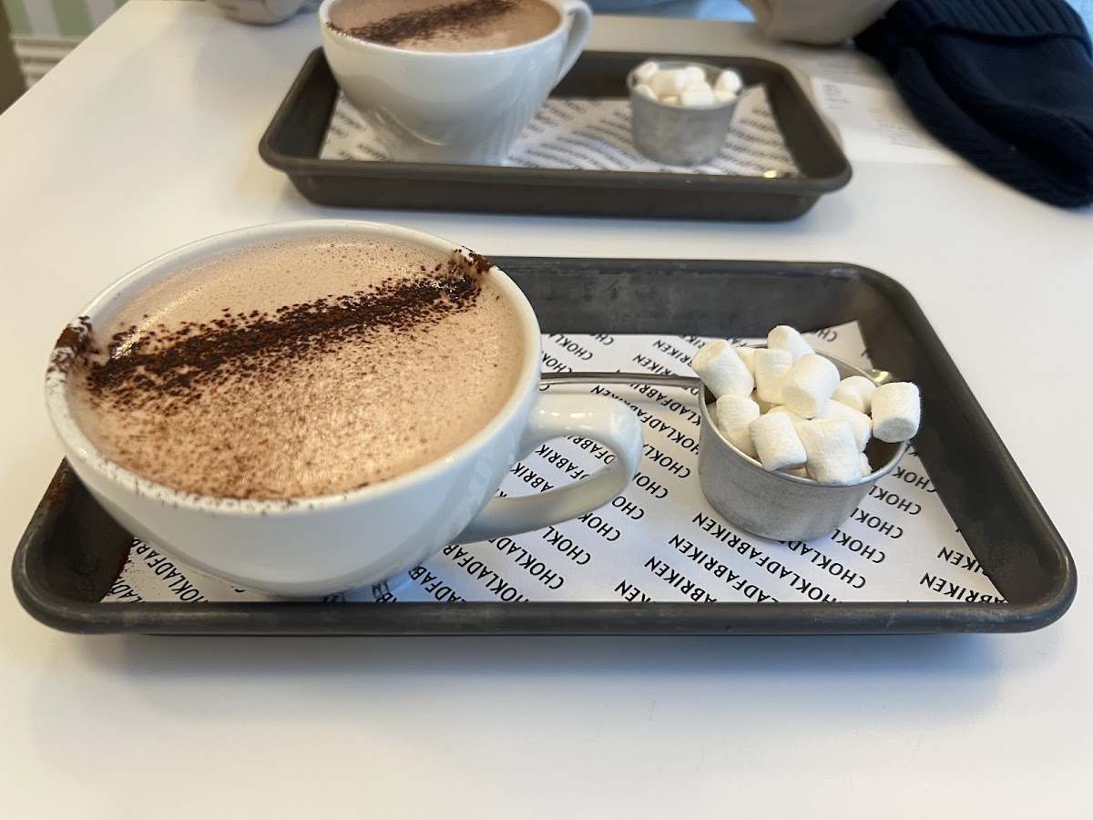 Hot chocolates with marshmallows (you can add whipped cream)