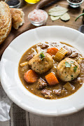 Chunky beef and vegetable soup with herbed dumplings.