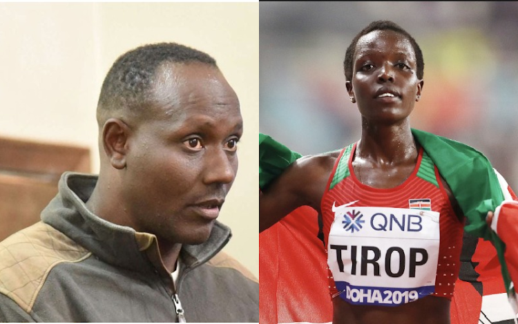A composite image of Ibrahim Rotich and deceased Athlethe Agnes Tirop.