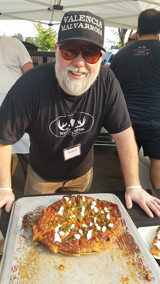 Pizza Jerk cast iron pizza for Pie Harder 2017 was a boasted a cornucopia of veggies, truffled ricotta, and late summer pesto with veggies from their own garden.