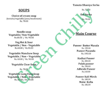 Green Chilly Restaurant menu 