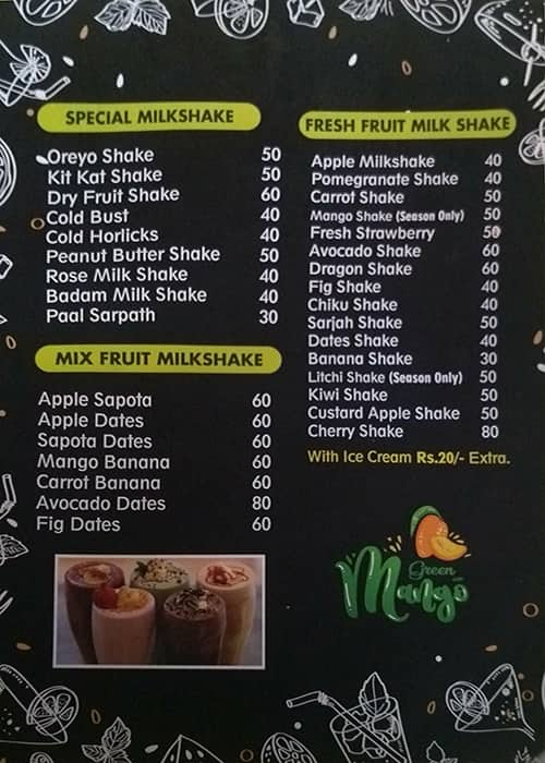 Green Mango Juice Shop menu 