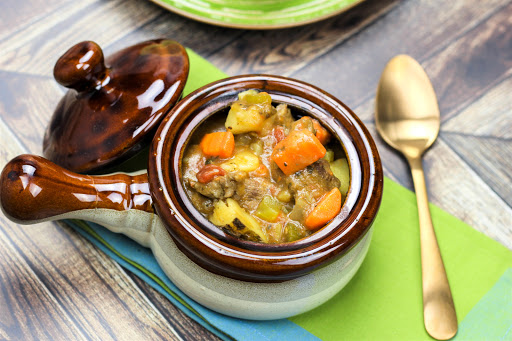 A crock of Grandma's Beef Stew.