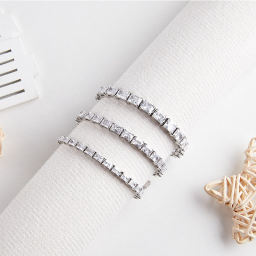 Title 7, Stainless Steel Rectangular Zircon Tennis Brace...